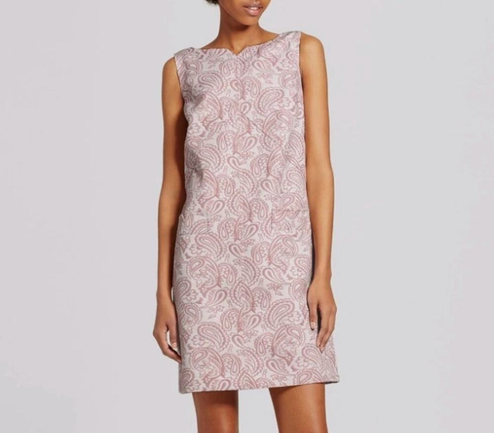 VICTORIA BECKHAM Jacquard Shift Dress Size Small Blush Pink White Embroidered